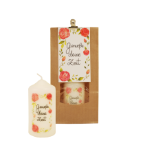 Genieße deine Zeit, Kerze 120/50 mm in Tüte, mit Kärtchen<span class=prodhide>871416</span>