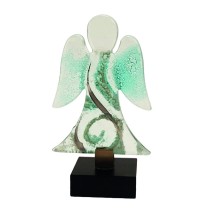 Glasengel auf Holzsockel, kristall/aqua,13 cm hoch<span class=prodhide>890190</span>