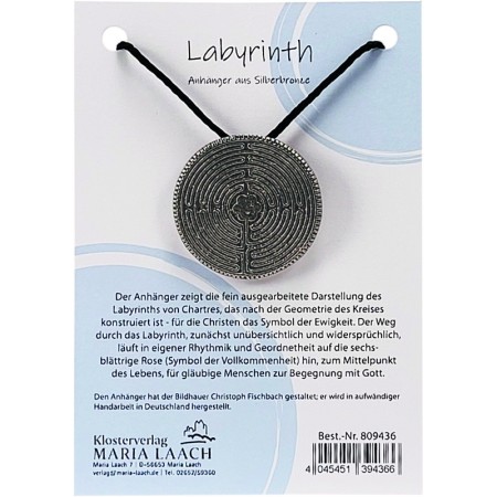 Halsanhänger Labyrinth, Ø 3,4 cm, Silberbronze, mit schwarzer Schnur<span class=prodhide>809436</span>