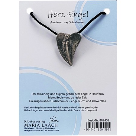 Halsanhänger Herz-Engel, 3,2 x 2,2 cm, Silberbronze, mit schwarzer Schnur<span class=prodhide>809459</span>