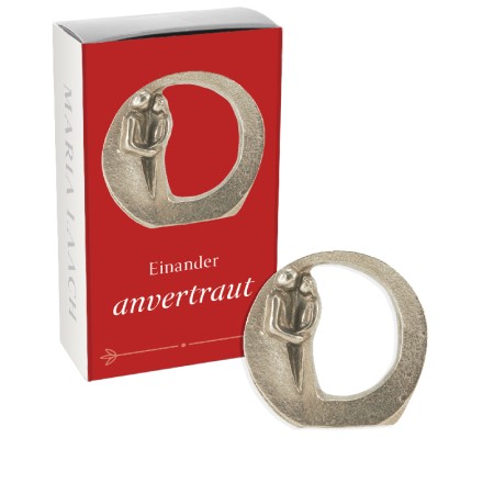 Einander vertraut (Ministehplakette Paar), Ø 4 cm, Silberbronze, in Geschenkschachtel<span class=prodhide>809476/7</span>