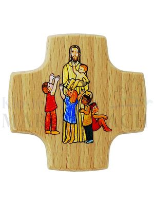 Kreuz Jesus der Kinderfreund, Buche, 8 x 8 cm<span class=prodhide>810010</span>