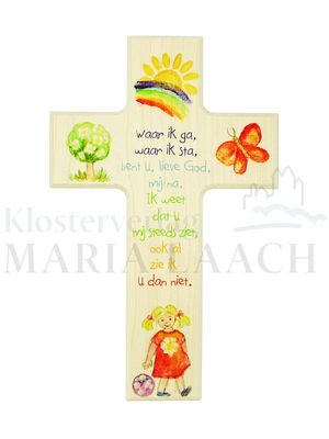 Kinderkreuz Waar ik ga... (niederländischer Text), 21,5 x 13,5 x 1,8 cm, Ahorn, natur<span class=prodhide>810057/NL</span>