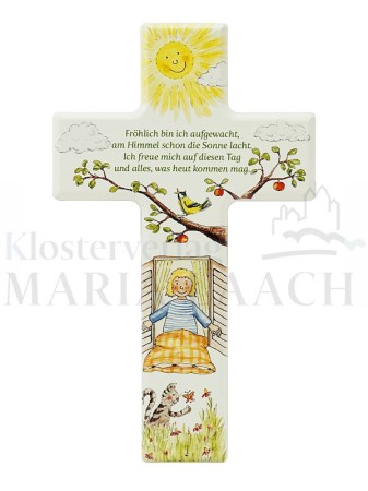 "Kinderkreuz ""Fröhlich bin ich aufgewacht ..."", Holz weiß, 15 x 9 x 1,3 cm"<span class=prodhide>810140</span>