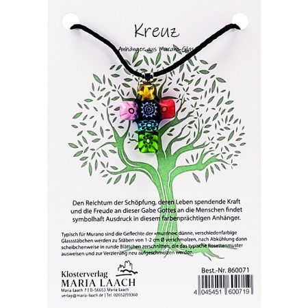 Kreuz, mehrfarbig, 3 x 2 cm, aus venezianischem Muranoglas, mit schwarzer Schnur<span class=prodhide>860071</span>