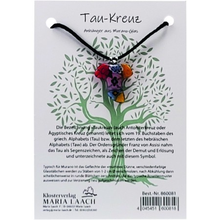 Tau-Kreuz, mehrfarbig, 2 x 2 cm, aus venezianischem Muranoglas, mit schwarzer Schnur<span class=prodhide>860081</span>