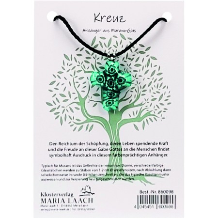 Halsanhänger Kreuz türkis-weiß, Murano-Glas, 3 x 2 cm, mit schwarzer Schnur<span class=prodhide>860098</span>