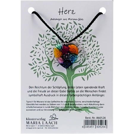 Halsanhänger Herz, Murano-Glas, Ø 2 cm, mit schwarzer Schnur<span class=prodhide>860526</span>