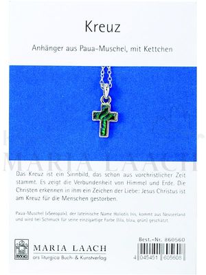 Halsanhänger Kreuz, Paua-Muschel, 1,5 x 1 cm, mit Kettchen<span class=prodhide>860560</span>