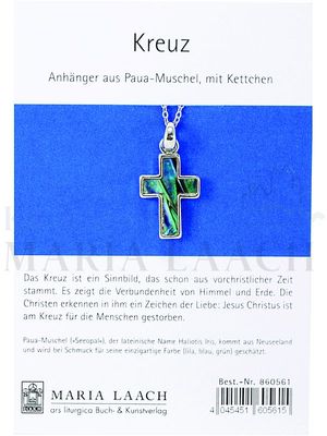 Halsanhänger Kreuz, Paua-Muschel, 2,2 x 1,5 cm, mit Kettchen<span class=prodhide>860561</span>