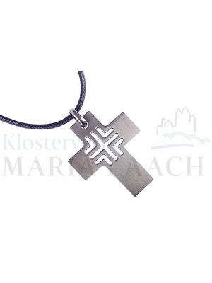 Halsanhänger Kreuz in Kreuz, Edelstahl, 3 x 3,8 cm, mit brauner und schwarzer Schnur<span class=prodhide>860582</span>