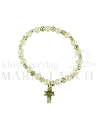VE 5 Armband Perlenimitat, Metallrosen, mit Metall-Kreuz, Ø 6 cm<span class=prodhide>860609</span>