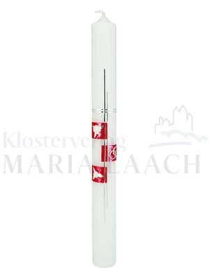 Kerze Kreuz silber mit Trausymbolen auf rot, 400/40 mm<span class=prodhide>871038</span>