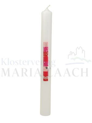 Kerze Rosa-pink mit Alpha/Omega, Fisch/Wellen in silber, 400/40 mm<span class=prodhide>871044</span>