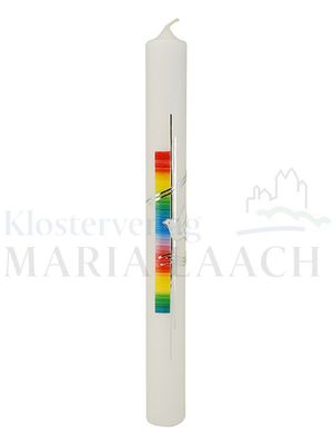 Kerze Regenbogenfarben-silber mit Taube und Wellen, 400/40 mm<span class=prodhide>871048</span>